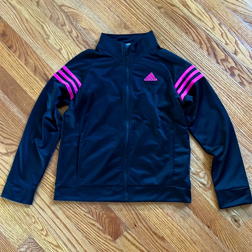 Girls Adidas pink/black warm up jacket size 14